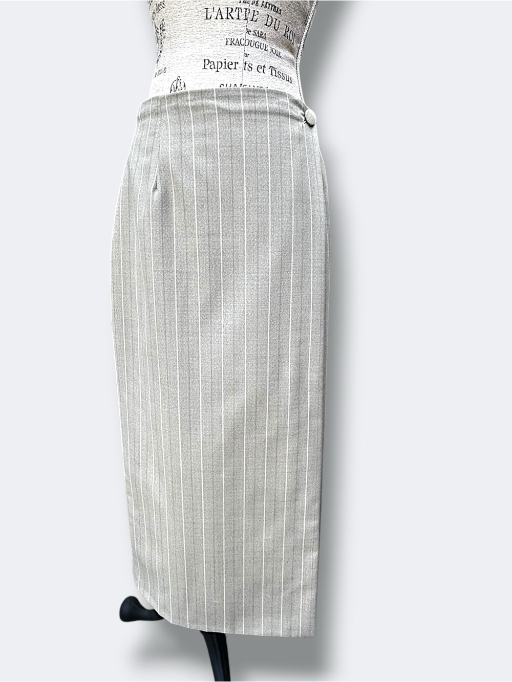 Vintage 1994 Marks & Spencer Sage Grey Wool Pinstripe Midi Skirt - Size 10 / M - Picture 3 of 16